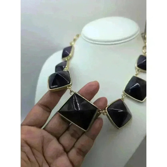 Chicos Purple Goldtone Geometric Shapes Acrylic Necklace - Picture 3 of 4